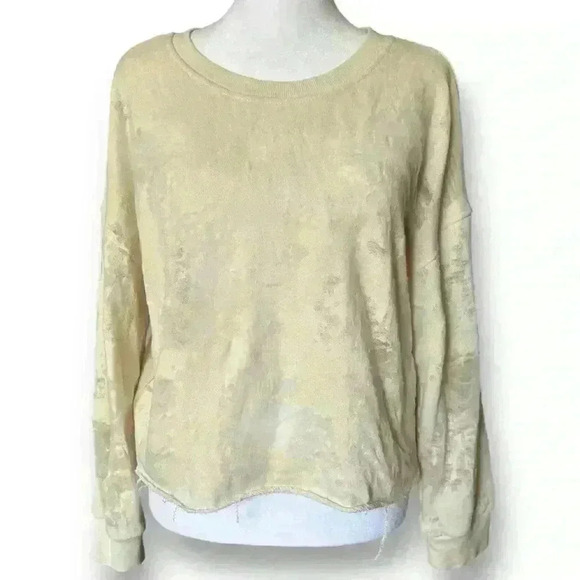 IRO Jeans Sudami Distressed Pullover Crew Neck Cropped Sweater Cream Beige Small - Picture 6 of 15